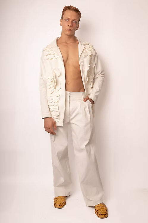 Calça pantalona em Algodão Estruturado