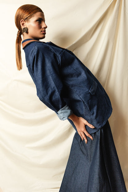 Jaqueta longa, indigo natural,  TA Studios.