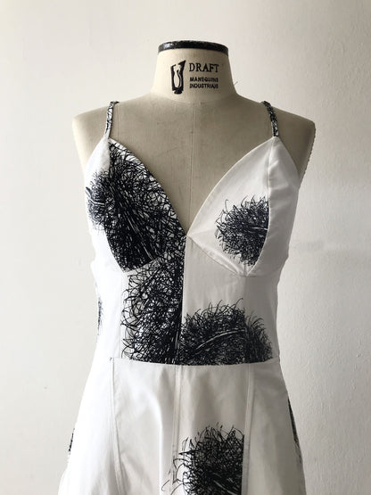 Vestido longo Algodão, estampa exclusiva Bird. TA Studios