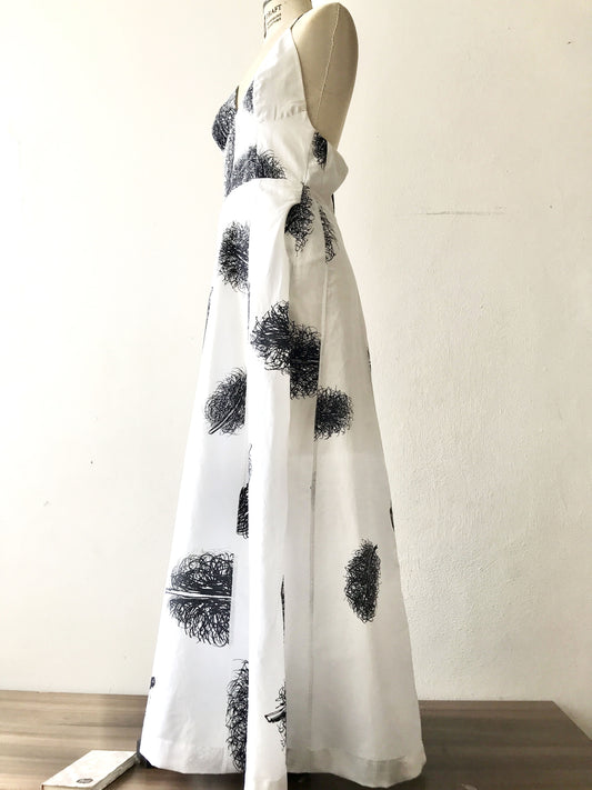 Vestido longo Algodão, estampa exclusiva Bird. TA Studios