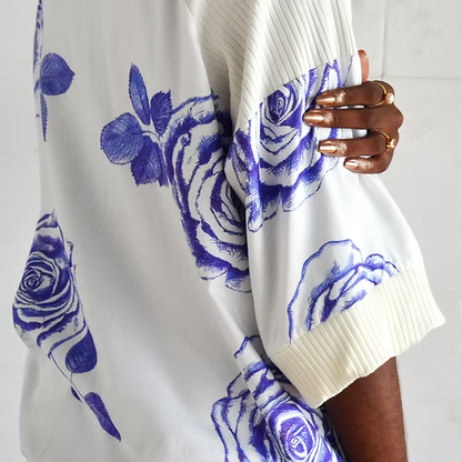 Bomber Manga Curta Rosas Azuis Viscose Ecovero - TA Studios