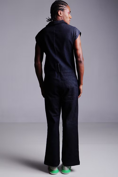 Macacão Jeans Índigo Unissex - Pernas Largas e Sem Manga. TA Studios