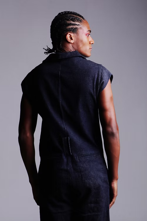 Macacão Jeans Índigo Unissex - Pernas Largas e Sem Manga. TA Studios