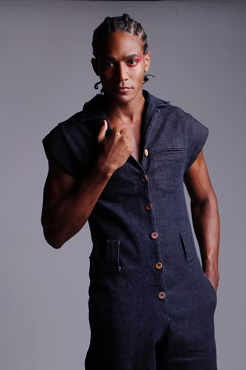 Macacão Jeans Índigo Unissex - Pernas Largas e Sem Manga. TA Studios