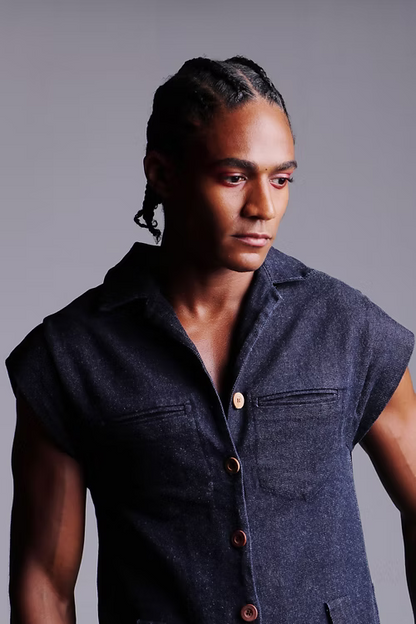 Macacão Jeans Índigo Unissex - Pernas Largas e Sem Manga. TA Studios