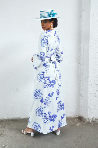 Trench Coat Rosas Azuis em Viscose Ecovero, TA Studios