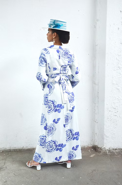 Trench Coat Rosas Azuis em Viscose Ecovero, TA Studios